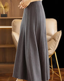 Elegant Pleated Wool A-Line Long Skirt