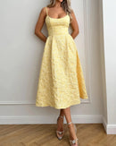 V-Neck Sleeveless Backless Jacquard A-Line Midi Dress