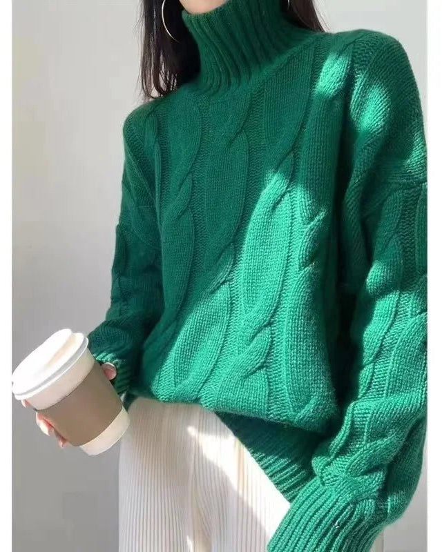 Criss-Cross High Neck Pure Wool Sweater