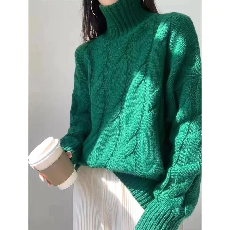 Criss-Cross High Neck Pure Wool Sweater
