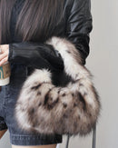 Leopard Faux Fur Baguette Shoulder Bag