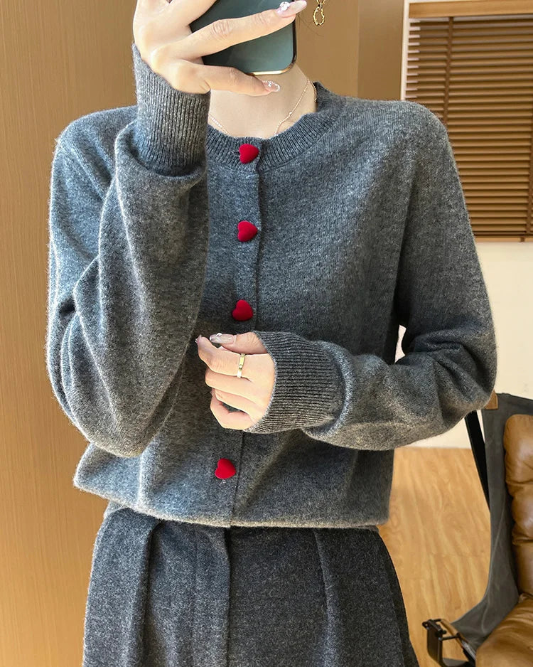 Merino Wool Half-High Collar Loose Knit Cardigan