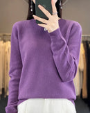 Merino Wool Seamless Half-High Collar Solid Knit Pullover