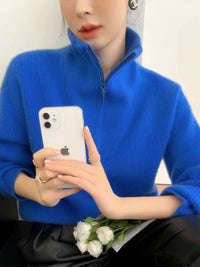 Gentle Herd Lapel Zipper Cashmere Pullover