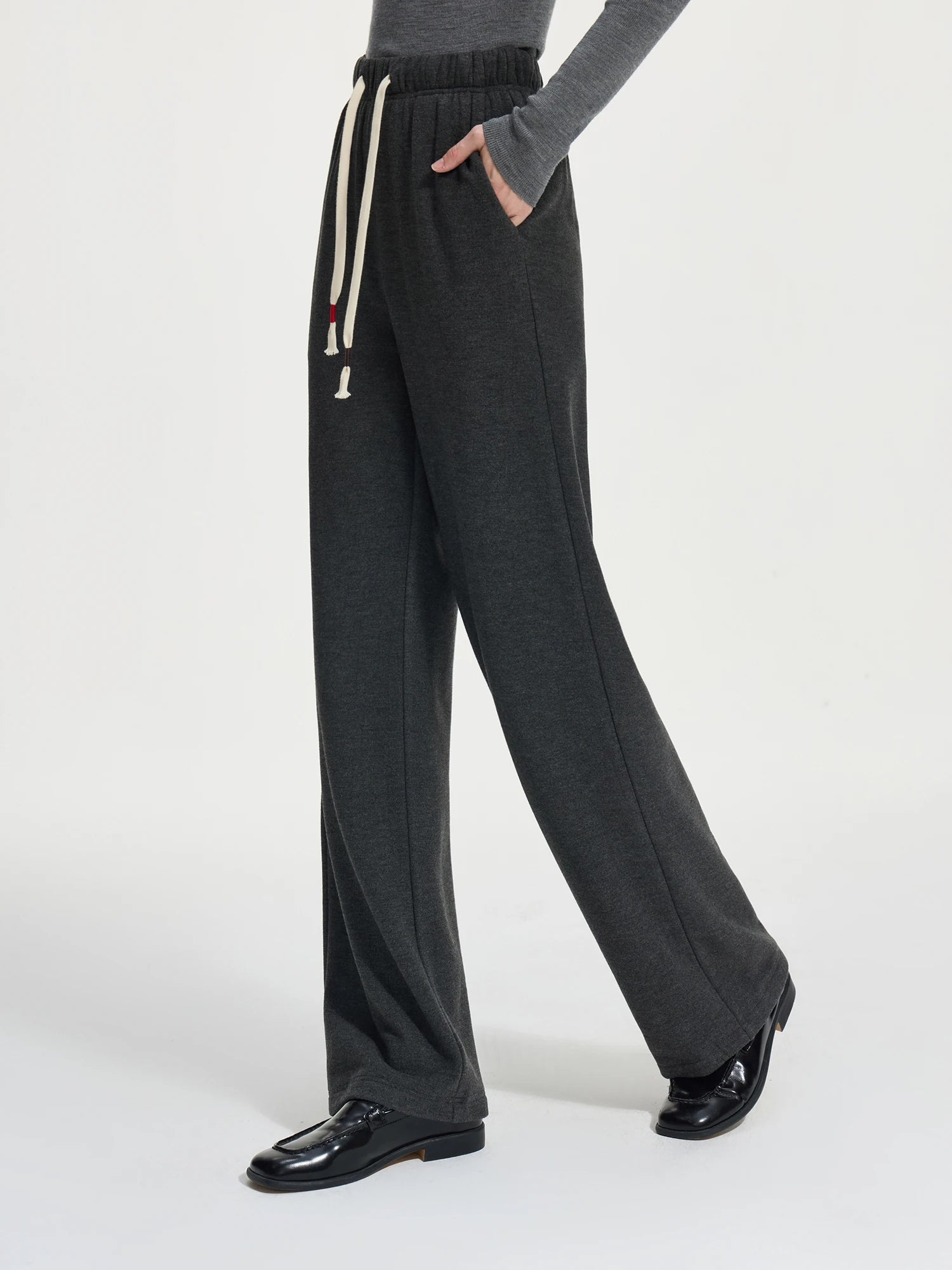 Drawstring Waist Wool Blended Pants