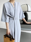 Long Sleeve V-neck Slim Waist Dress