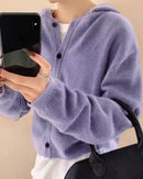 Single-Breasted Cashmere Hooded Cardigan