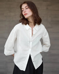 Casual Three-Quarter Sleeve Collared Lace Shirt