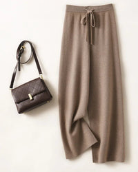 Merino Wool Solid Elastic Waist Wide Leg Knit Trousers