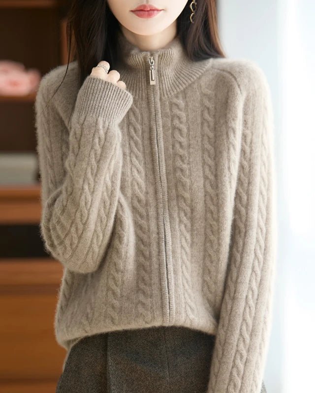 Wool & Cashmere Cable Knit Zipper Sweater