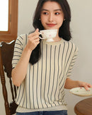 Pure Cotton Loose-Fit Vertical Striped T-Shirt