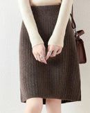 Wool Knit Straight Mini Skirt
