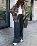 Plaid Lapel Single-Breasted Loose Long Shirt