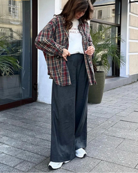 Plaid Lapel Single-Breasted Loose Long Shirt