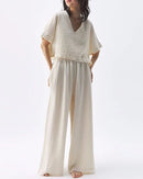 Stylish V-Neck Loose-Fitting Pure Cotton T-Shirt