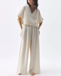 Stylish V-Neck Loose-Fitting Pure Cotton T-Shirt