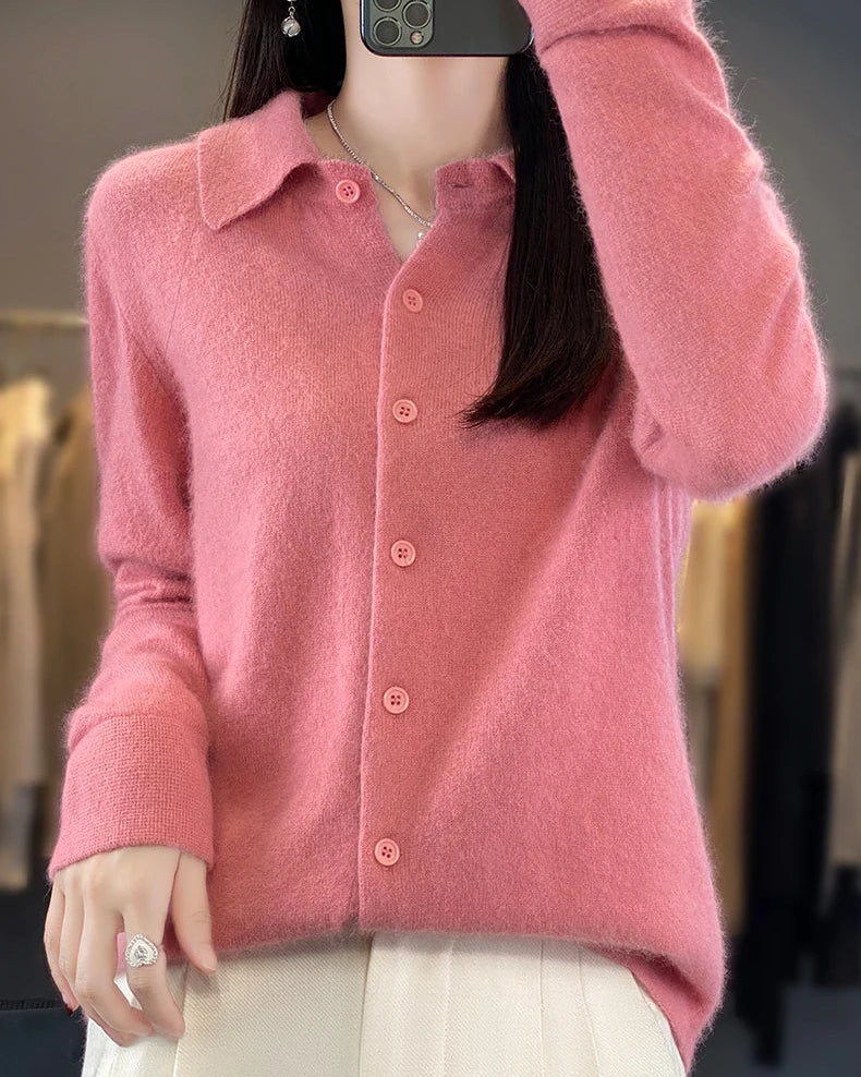 Mink Cashmere Polo Cardigan