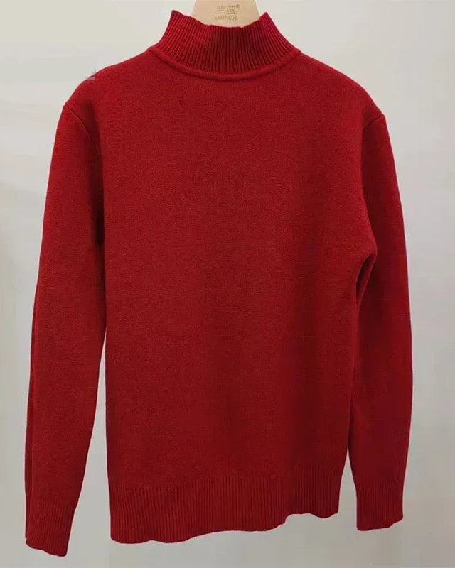Mock-Neck Velvet-Lined Knit Pullover