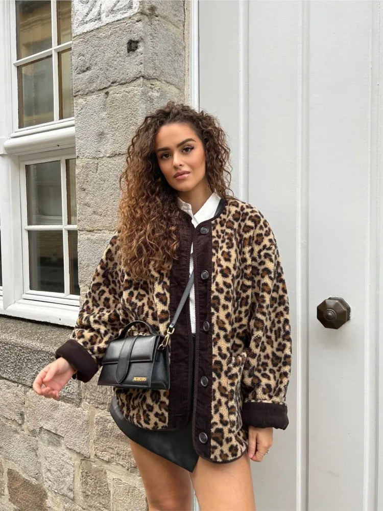 Vintage Leopard Print Fleece Jacket