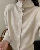 French-Style High-Neck Cashmere Knitted Cardigan