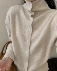 French-Style High-Neck Cashmere Knitted Cardigan