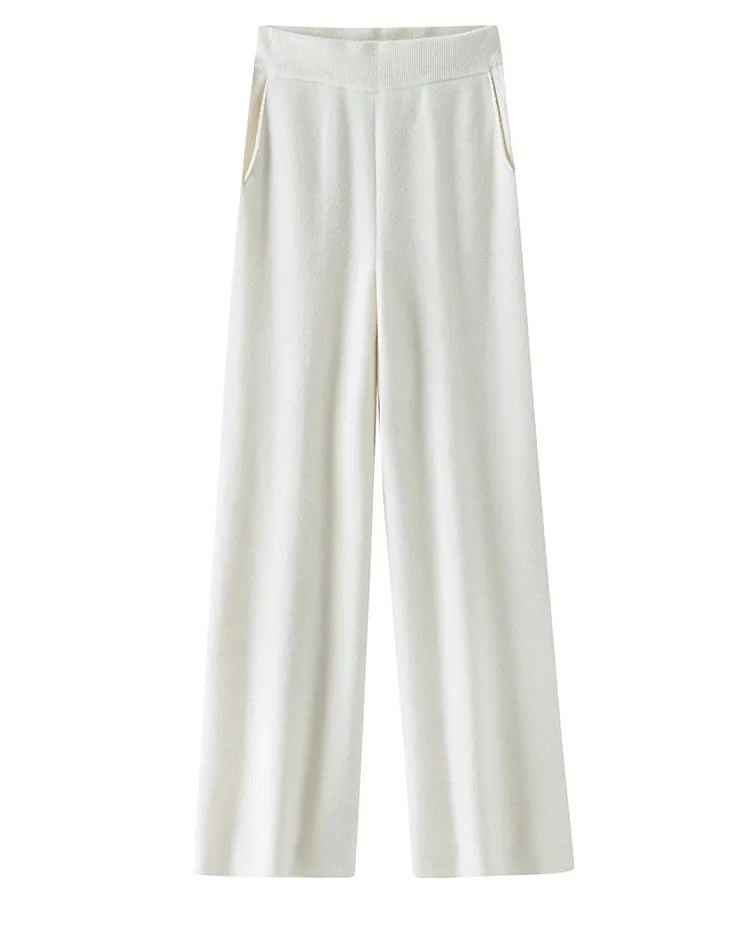 High-Waist Knit Wide-Leg Floor-Length Pants