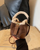 Faux Suede Plush Bucket Shoulder Bag