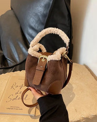 Faux Suede Plush Bucket Shoulder Bag