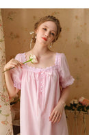 Palace Style Short Sleeve Cotton Pajama Dress