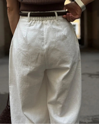 High-Waisted Wide-Leg Cotton Trousers