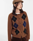 Cashmere Diamond Pattern Cardigan Sweater