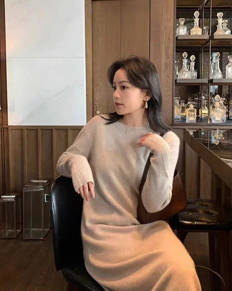 Cashmere Knit Ankle-Length Sweater Dress
