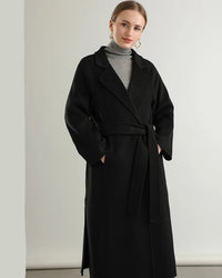 Notch Lapel Belted Wool Long Coat