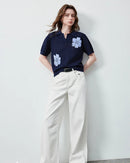 Hollow Floral Knit V-Neck Short-Sleeve Top