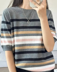 Striped Patchwork Cotton Knit Tee