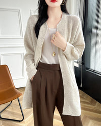 Merino Wool Dot Long Open-Front Cardigan