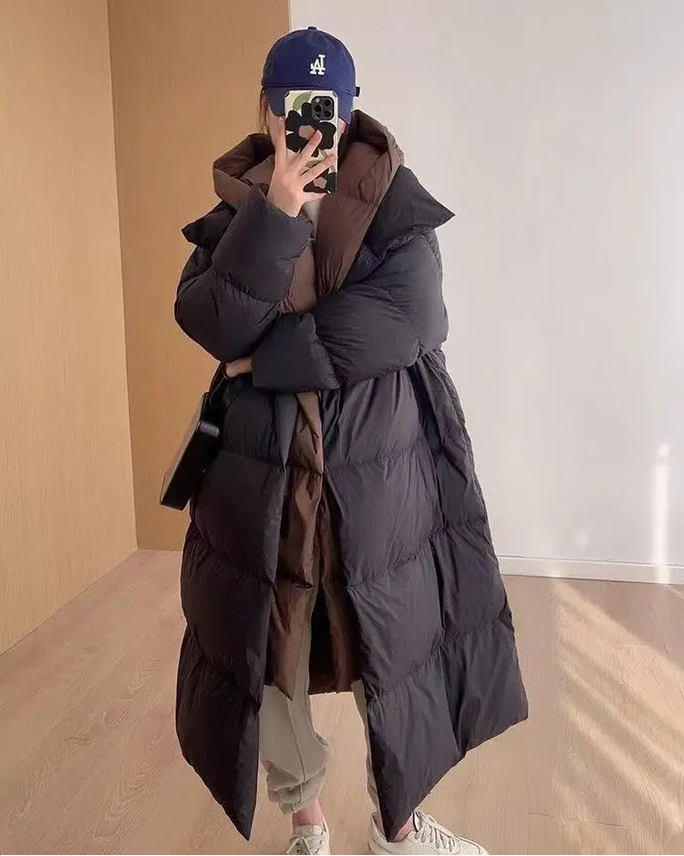 Layered-Look Hooded Cotton-Padded Coat