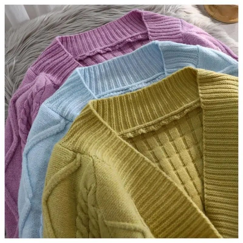 Lantern Sleeve Geometric Knitted Short Cardigan