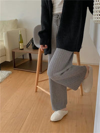 Drawstring Ribbed Knitted Wide Leg Sweatpants