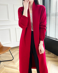 Loose-Fitting Long Wool Cardigan Sweater