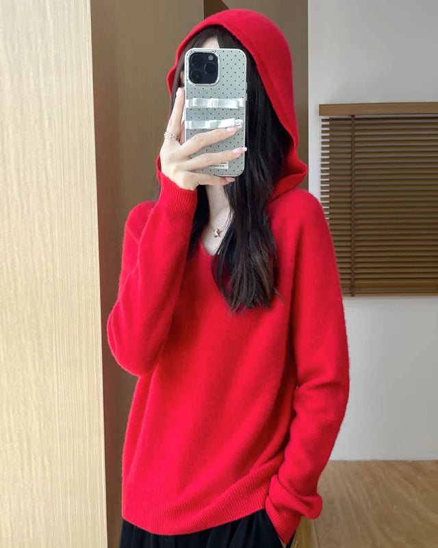 Merino Wool Hooded Pullover Sweater