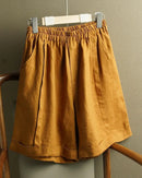 Women's linen high-waisted baggy shorts, featuring breathable polyester-linen blend and an elastic drawstring waist for effortless wide-leg comfort on city strolls or coastal weekends.