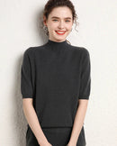Cashmere Half-Sleeve Mock-Neck Sweater