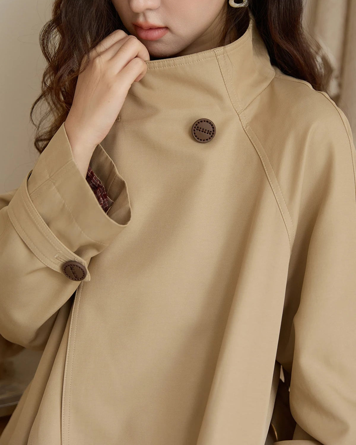 Stand-Collar Belted Trench Coat