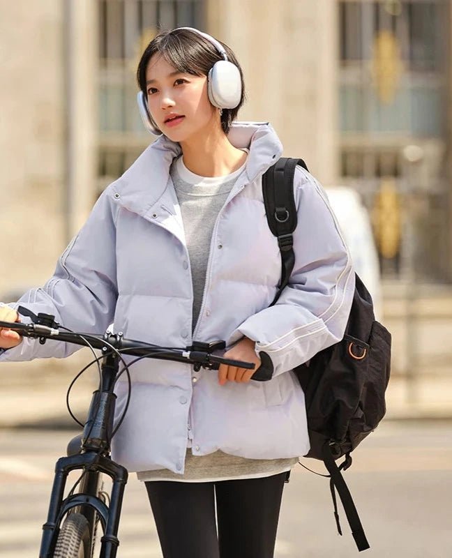 Stand-Up Collar Raglan Sleeve Windproof Down Jacket