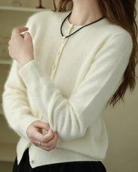 Merino Wool Solid O-Neck Brushed Slim Knit Cardigan