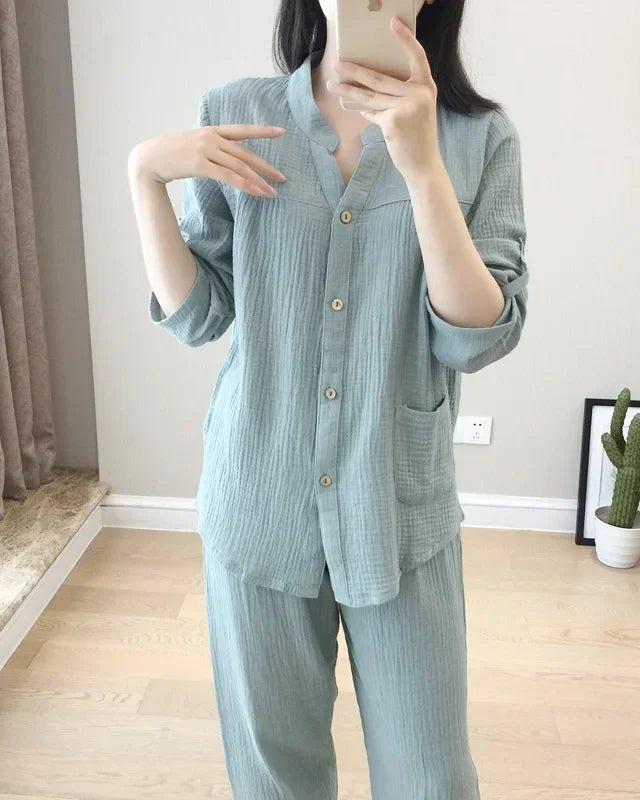 Long Sleeve Shirt & Trouser Cotton Pajamas Suit