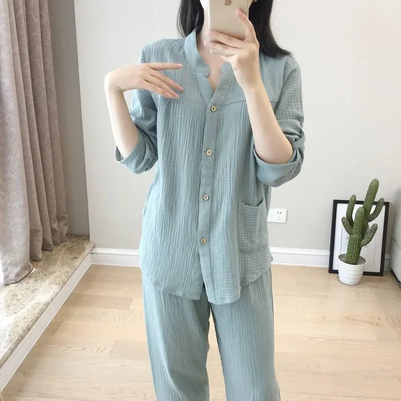Long Sleeve Shirt & Trouser Cotton Pajamas Suit