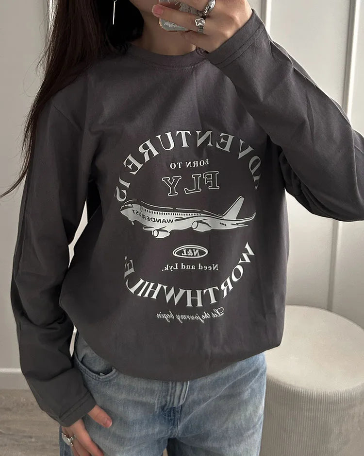 Relaxed Cotton Graphic Long Sleeve Tee
