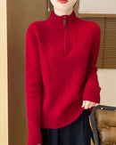 Wool Stand-Collar Half-Zip Thick Pullover Sweater